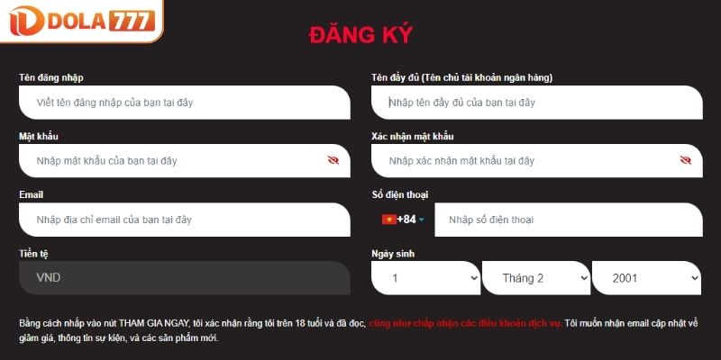 Điền các thông tin được yêu cầu vào bảng form